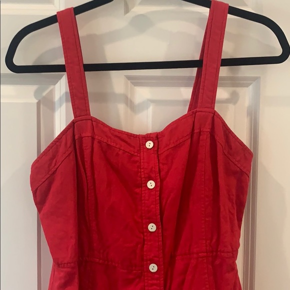 Zara Red Linen Button Down Sleeveless Dress Sz L - Picture 2 of 6
